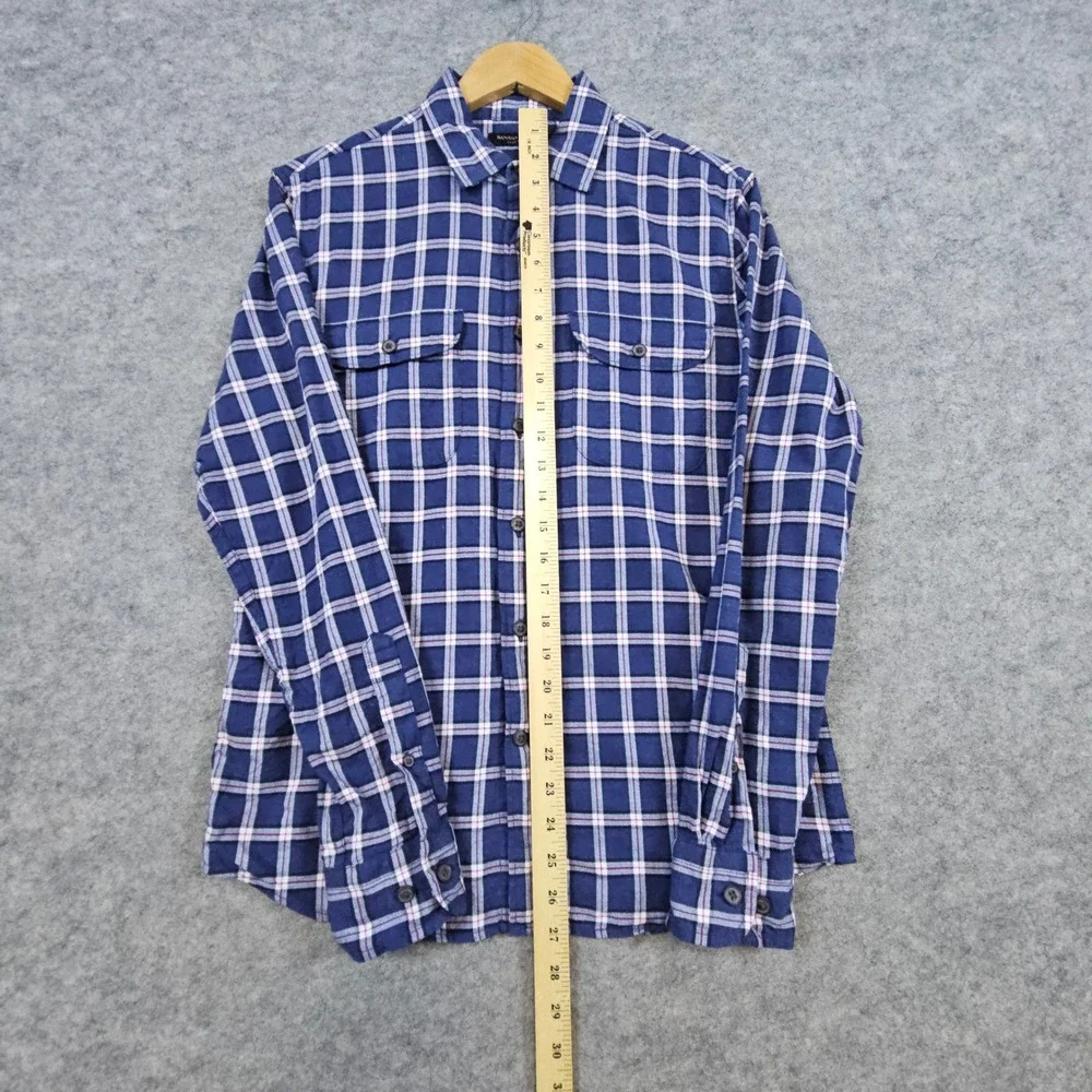 Banana Republic Mens Blue Windowpane Shirt Size S Luxe Flannel Untucked Slim Fit